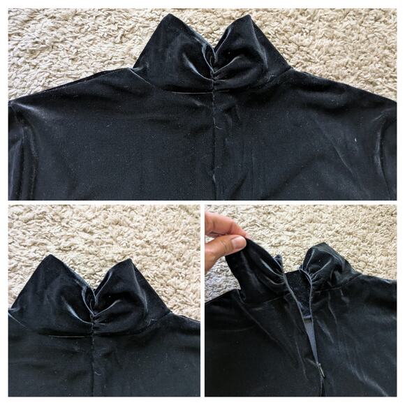 VTG DJ int´l Mock Neck Dress Womens M Black Velvet Burnout Long Sleeve Preppy - Picture 4 of 8